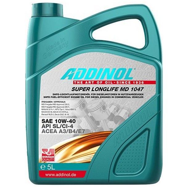 ADDINOL Super Longlife MD 1047 10W-40 API CI-4/SL/ACEA A3/B4/E7 полусинтетическое 5 л
